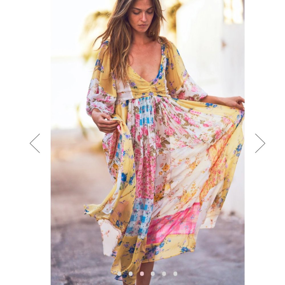 LoveShackFancy Yellow Floral Patchwork Maxi Dress